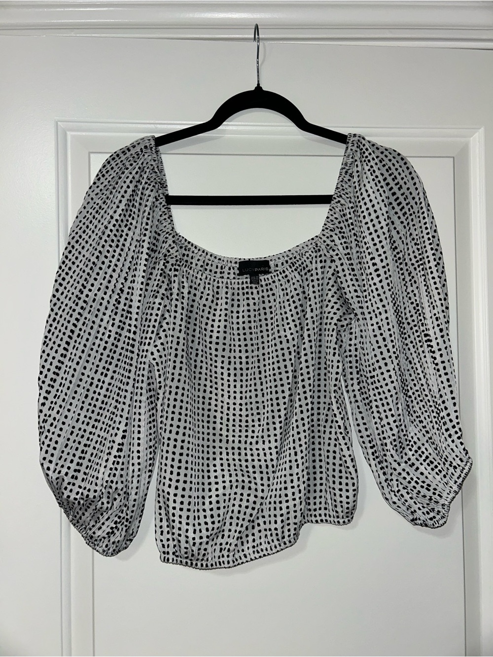 Lucy Paris Black and White Puff Sleeve Square-Neck Top